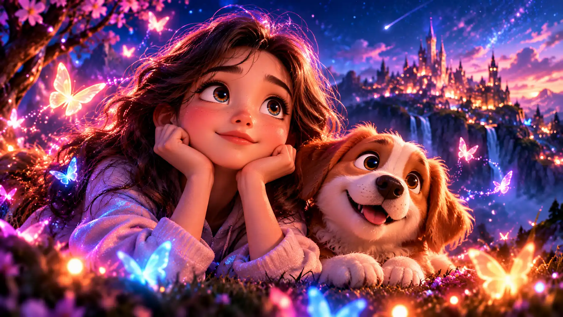 AI 3D animation: girl and puppy
