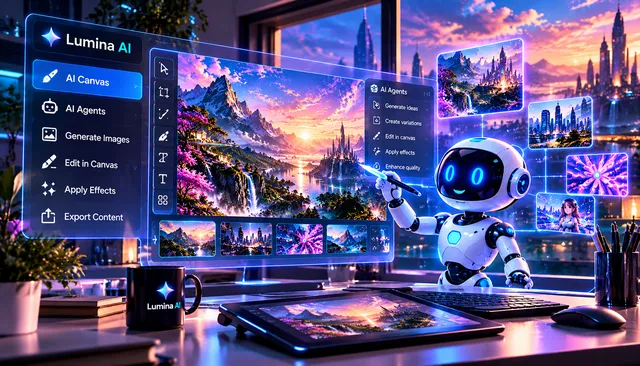 Lumina AI Canvas with robot assistant